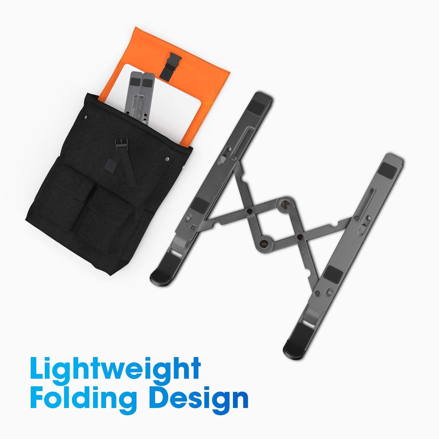 Standee: Foldable Aluminium Laptop Stand with 7-Angle Adjustment, Anti-Slip Riser with Velvet Pouch for 9"–15.6" Devices, MacBooks, Dell, HP & Office Use