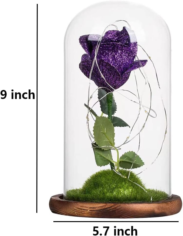 Forever: Enchanted Purple Glass Rose with Removable Dome & USB-Powered LED Fairy Light for Romantic Décor & Gifting