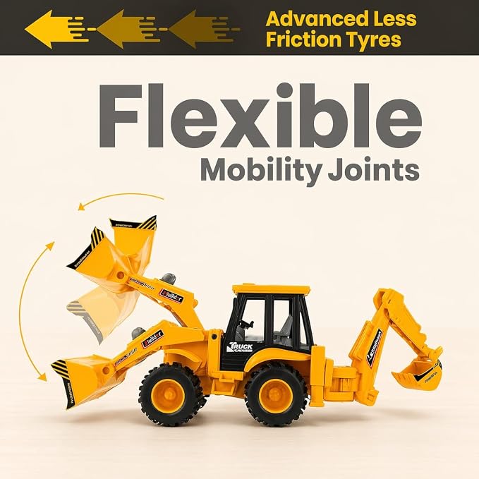 Diggo: Excavator & Front Loader Construction Vehicle Toy with Moving Loader Bucket & Backhoe Digger, Heavy-Duty Building Site Pretend Play Toy for Kids