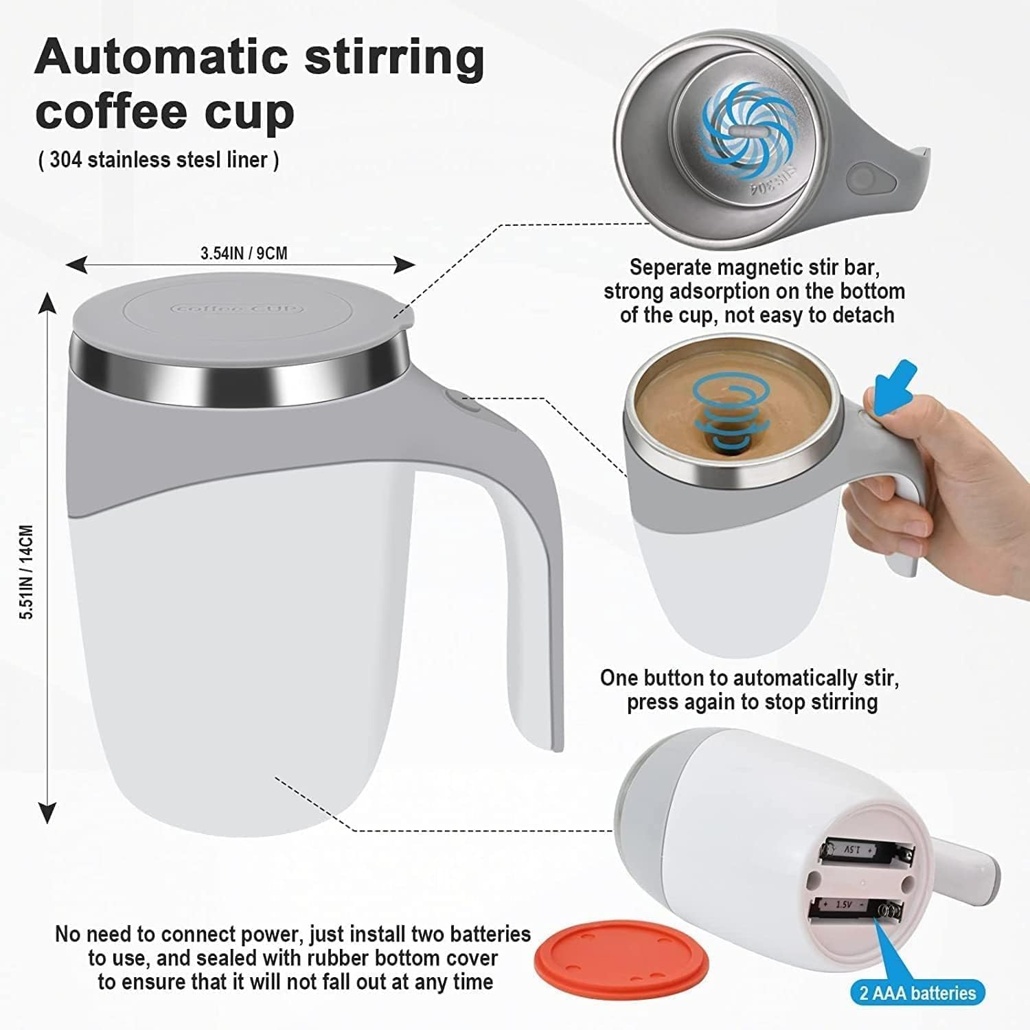 MagStir: Self-Stirring Magnetic Coffee Mug with Lid for Coffee, Milk, Protein Shakes & Hot/Cold Beverages