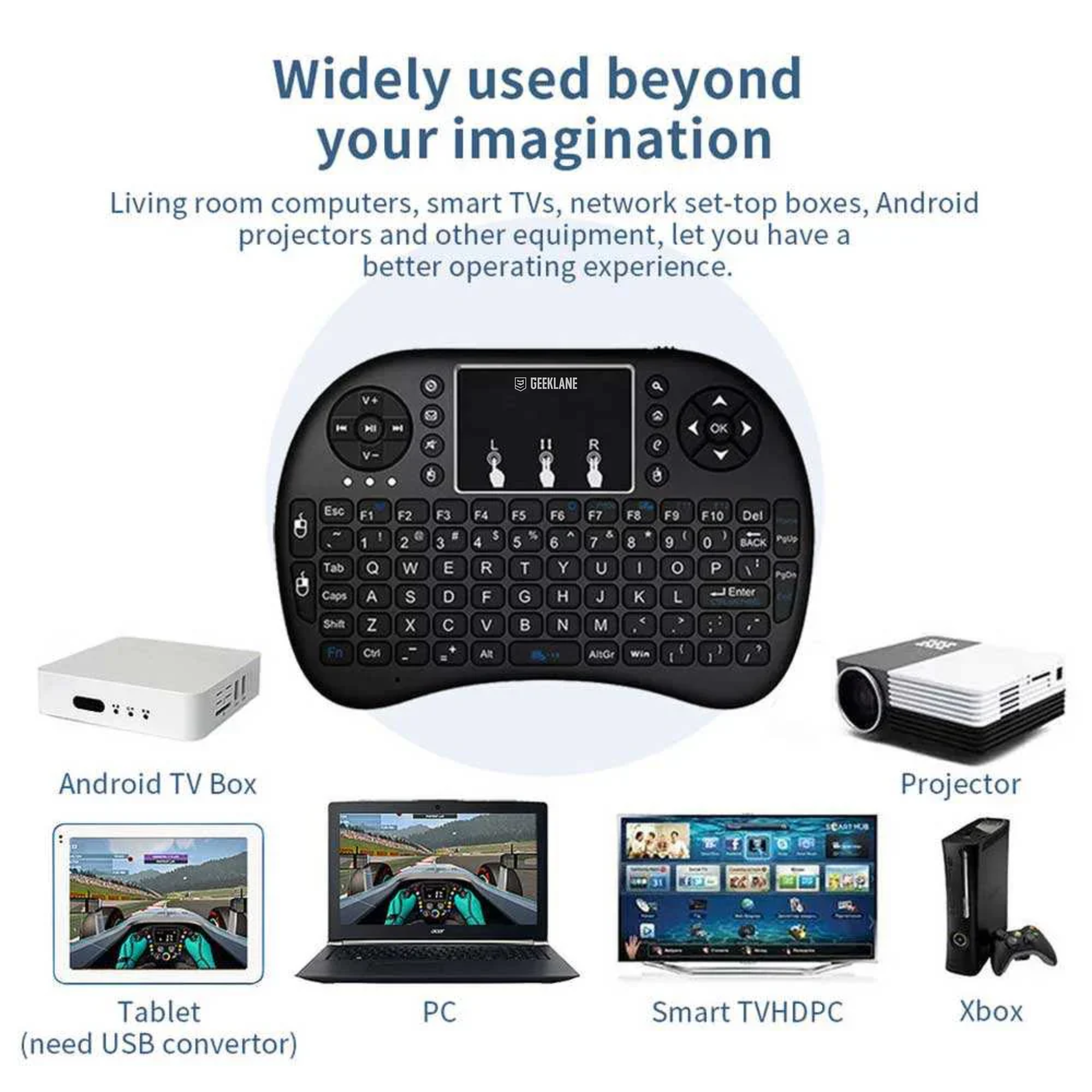 Keyboo: Rechargeable Mini Wireless Keyboard with Trackpad, Backlight, Bluetooth Mode & USB Dongle
