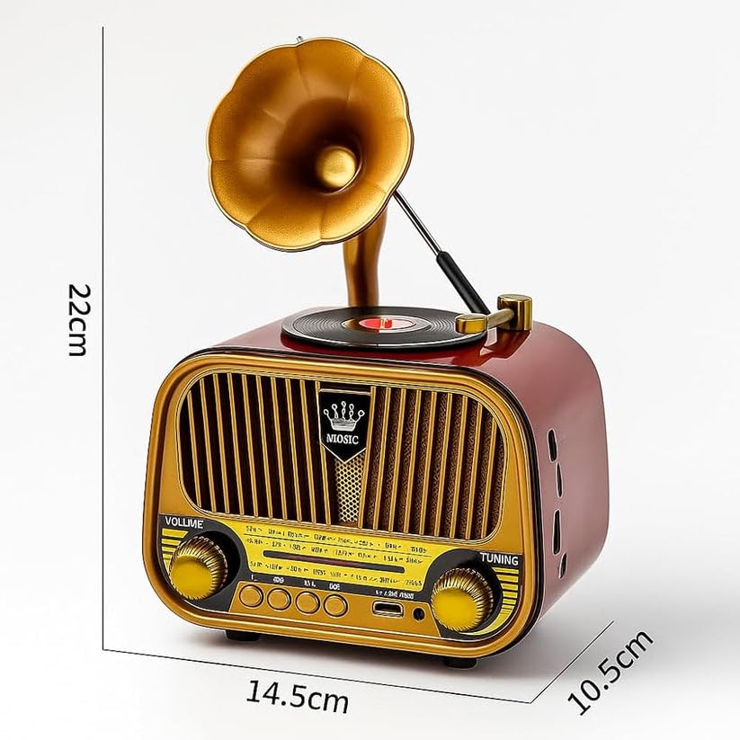 Grammy: Retro Gramophone Bluetooth Speaker with Classic Horn Design, Portable  Music Player with FM/AM/SW Radio, USB & TF Card Support, Deep Bass Sound