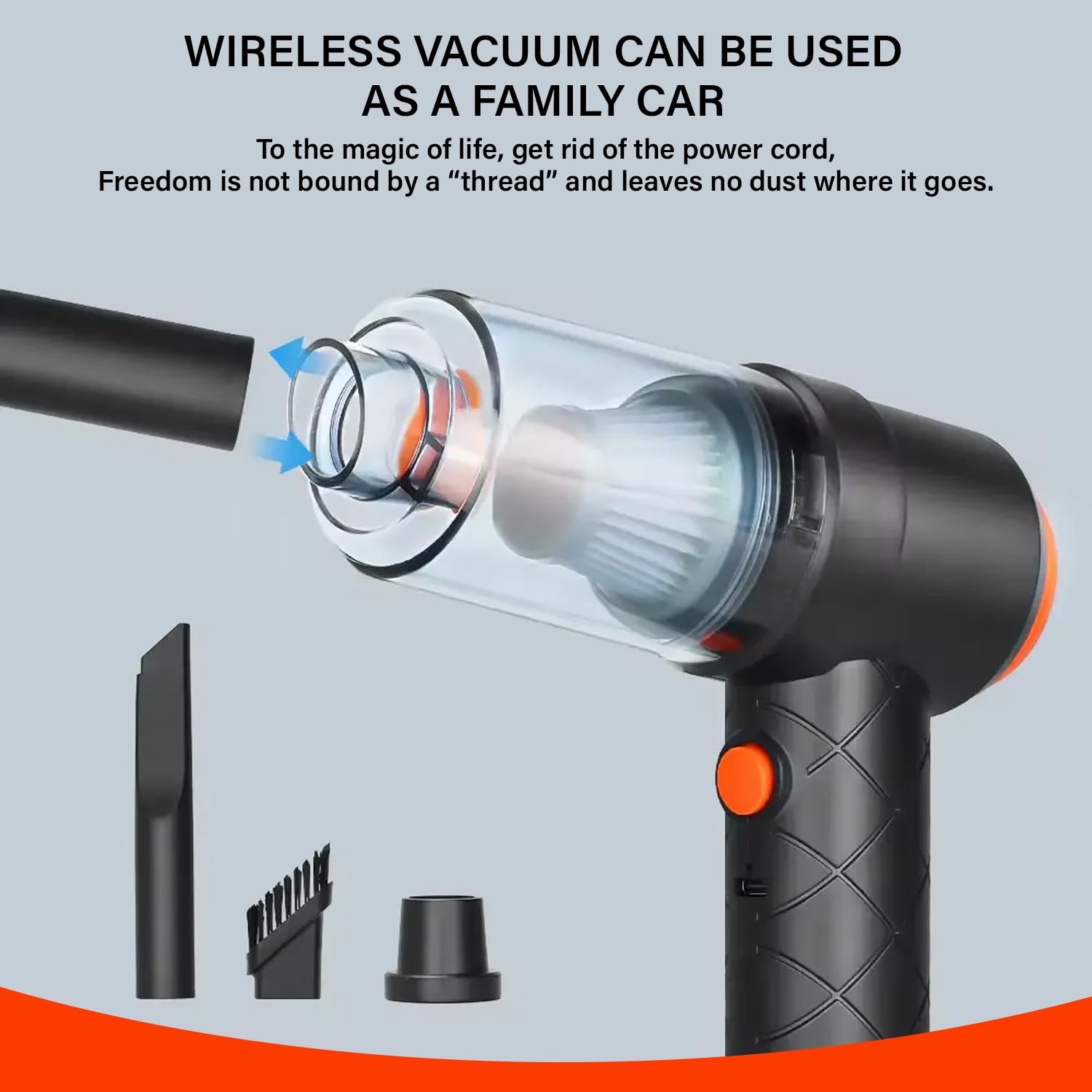 MiniVac: Type-C Rechargeable 2-in-1 Portable Vacuum Cleaner & Blower with Powerful Suction & 3 Nozzles for Car, Home & Office