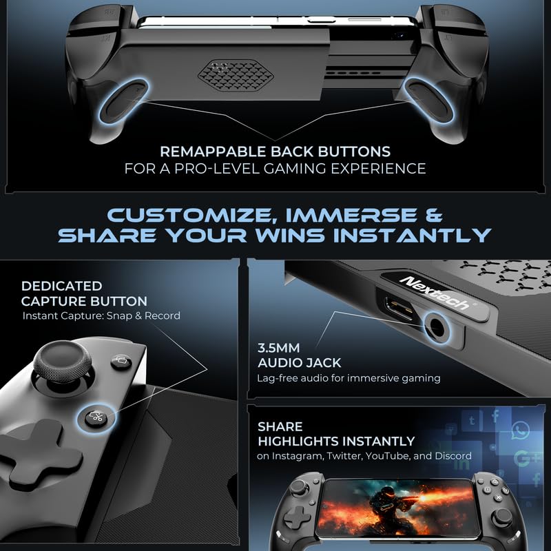 Nextech Klutch One Gamepad with iPhone 15 & Above/Android, XBOX, HID & Keymap Modes | Type C & Bluetooth Connectivity | Gaming Controller for Mobile, PC,Console | Mobile Gamepad & Mobile Controller