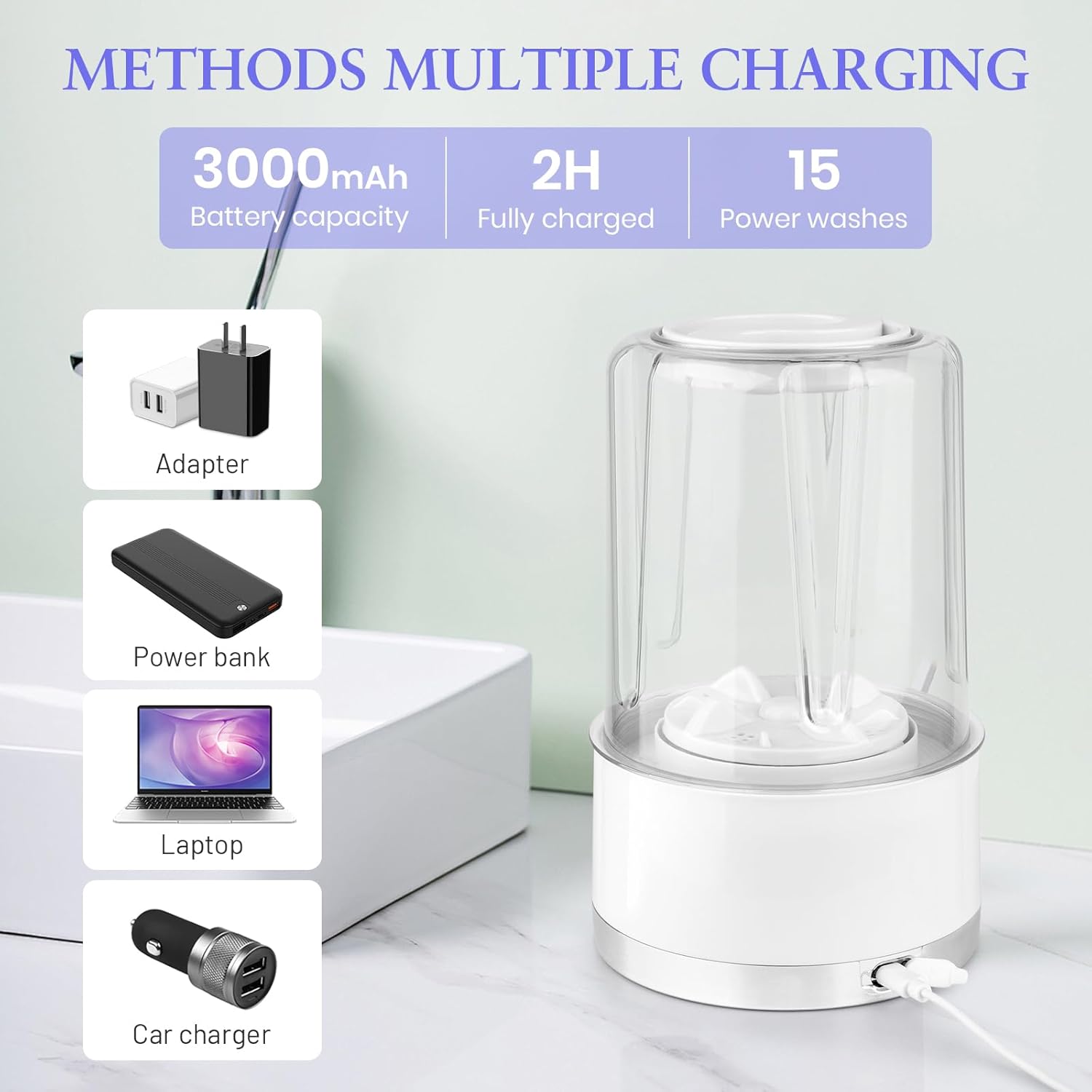 Washy: Portable Mini Washing Machine with Rechargeable 3000mAh Battery, Compact Deep Cleaning Washer for Undergarments, Baby Clothes, Travel & Camping
