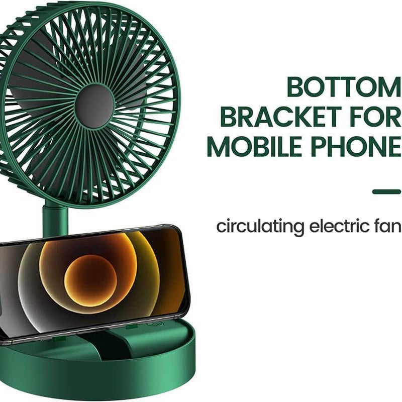 Chillie: Portable USB-C Desk Fan with 3 Speeds, Phone Holder & 2000mAh Rechargeable – Compact Folding Design with Adjustable Height for Home, Office & Travel