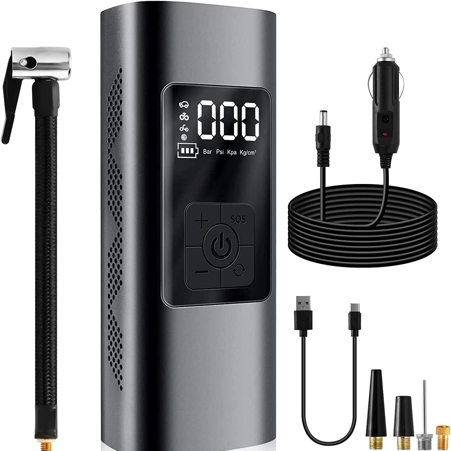 Inflato: Portable Tire Inflator & Power Bank – 150PSI Air Pump with Digital Gauge, LED Light, Heat Dissipation & 8000mAh Battery for Bikes, Cars & Emergencies