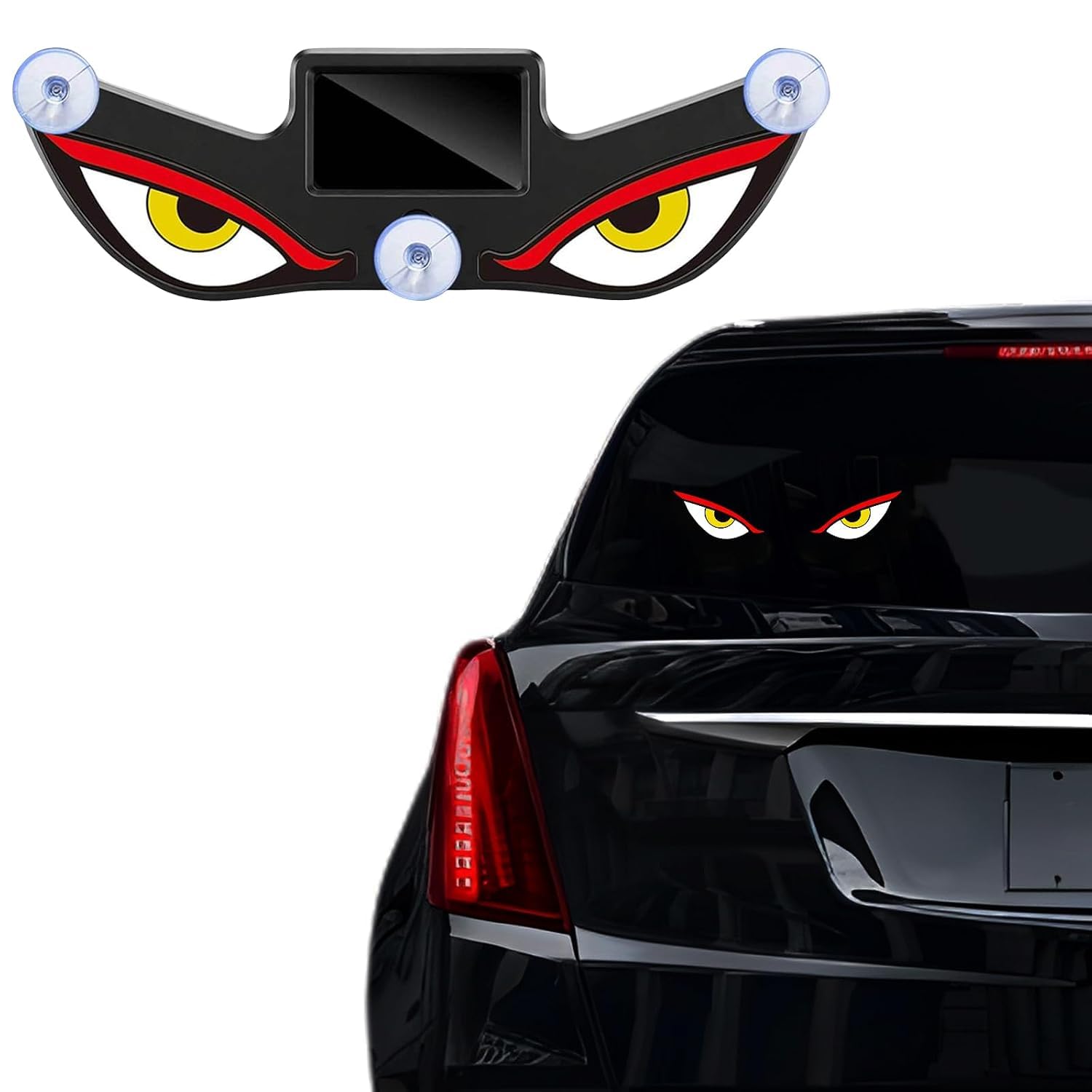 EvilEye: Solar-Powered Devil Eye LED Car Window Light with Wireless Triangle Design, Energy-Efficient Night Glow & Automotive Window Decoration