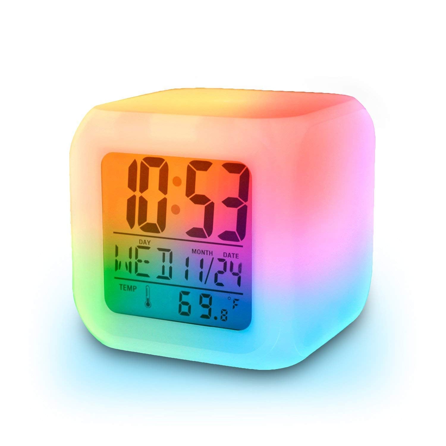 GlowDream: RGB Aura LED Digital Alarm Clock, Table Clock with Date, Day, Time & Temperature Display