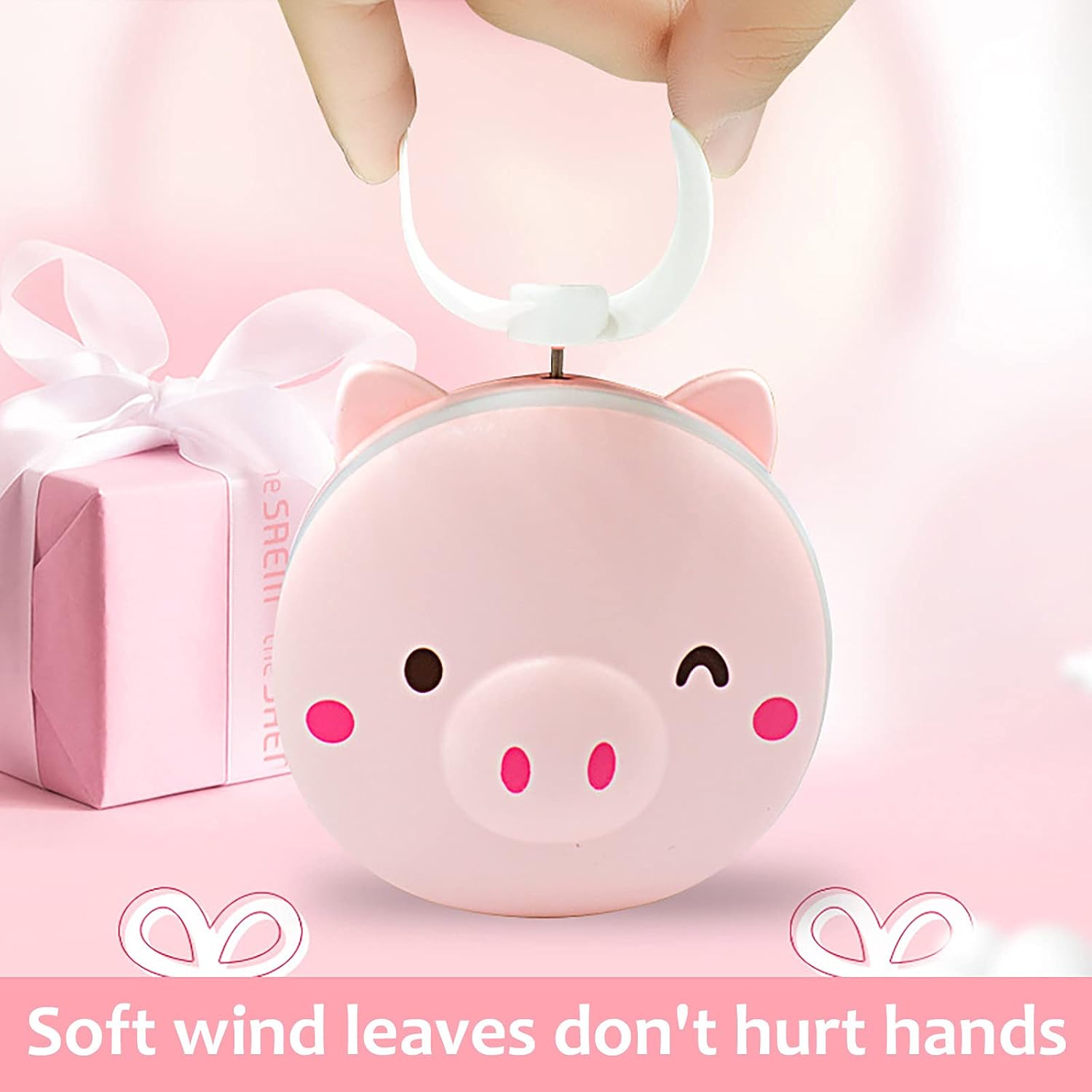 Snouty: 2-in-1 USB Rechargeable Piggy Mini Fan with LED Mirror Light, Cute Handheld Makeup Mirror & Portable Cooling Fan for Daily Use & Travel