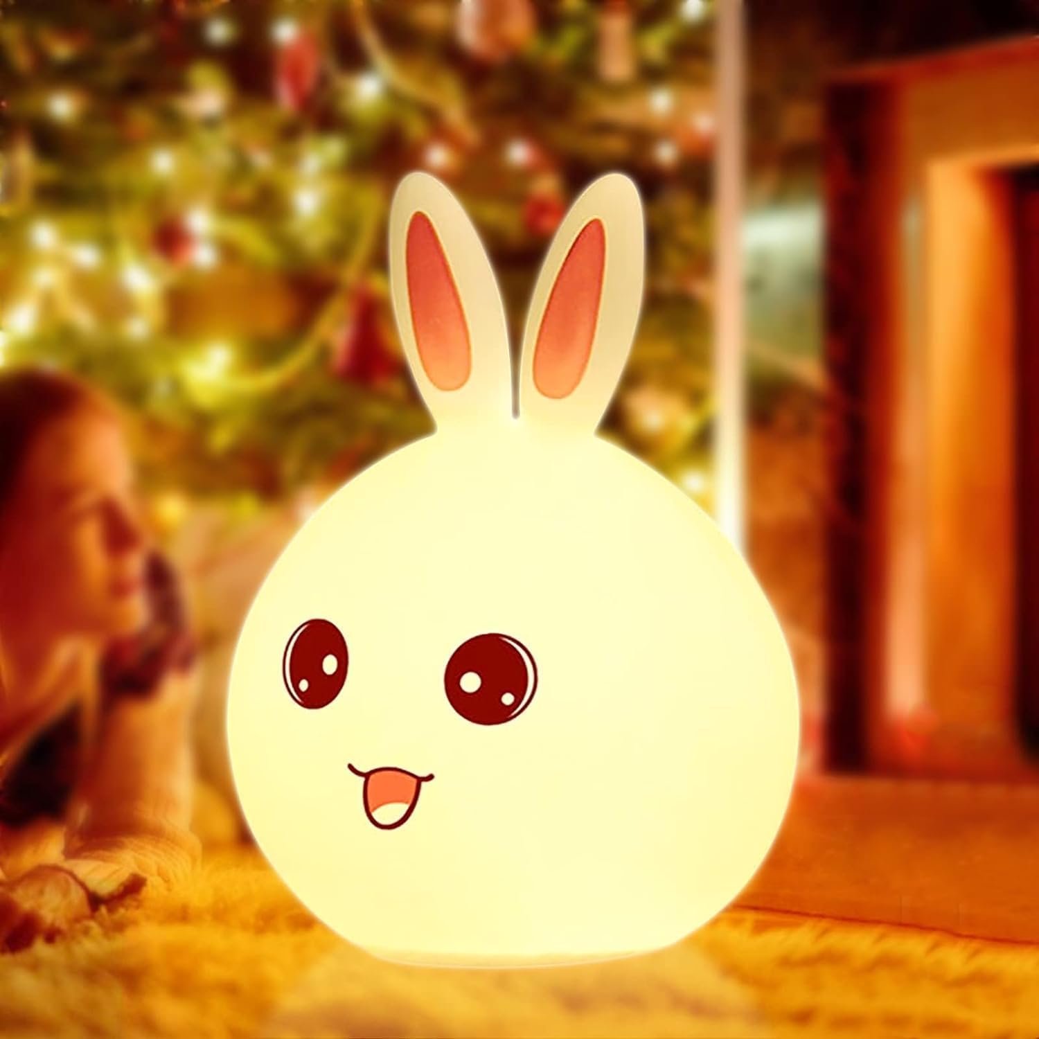 Bunny: Adorable Silicone Bunny Night Light with 7-Color Tap LED Glow, USB Rechargeable & Soft Lighting for Kids’ Room & Gifting