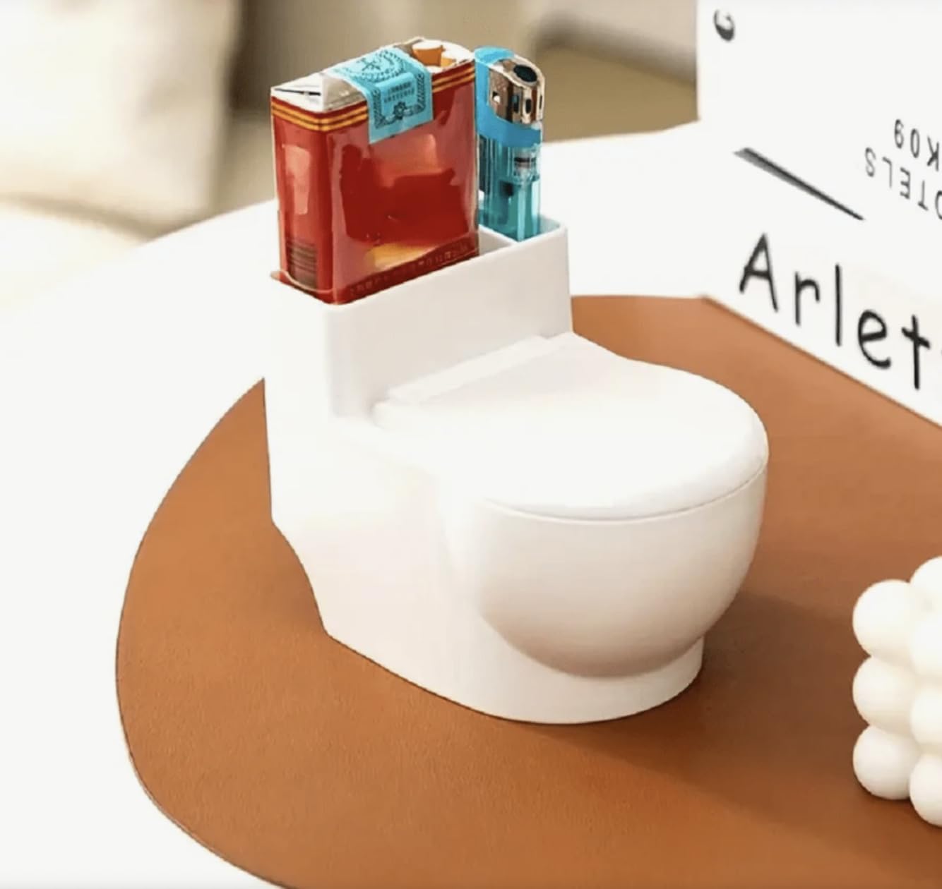 Relief: WC-Shaped Multi-Function Ashtray with Storage & Built-In Holder for Home, Office & Outdoor Use