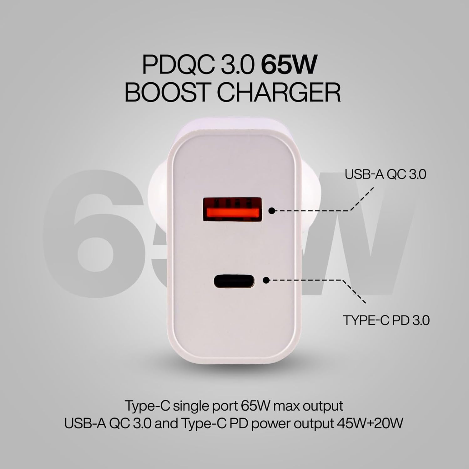 Nextech 65W PDQC PPS Technology Universal Charger for Macbooks, Laptops, Smartphones, Tablets (White)