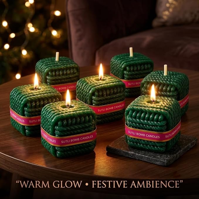 SutliPop: Sutli Bomb-Shaped Decorative Candles with Green Braided Rope Design, Festive Firecracker Style Candles for Diwali Décor, Celebrations & Gifting (Pack of 6)