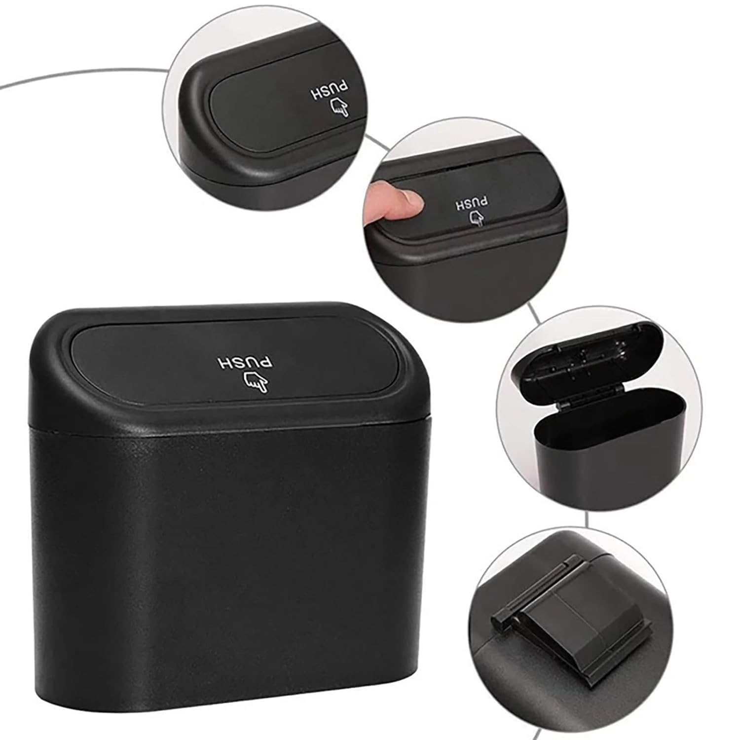 Trashify: Compact Car Push Trash Can with Auto Lid Close Leak-Proof Design & Door Hook Mini Dustbin for Mess-Free Travel