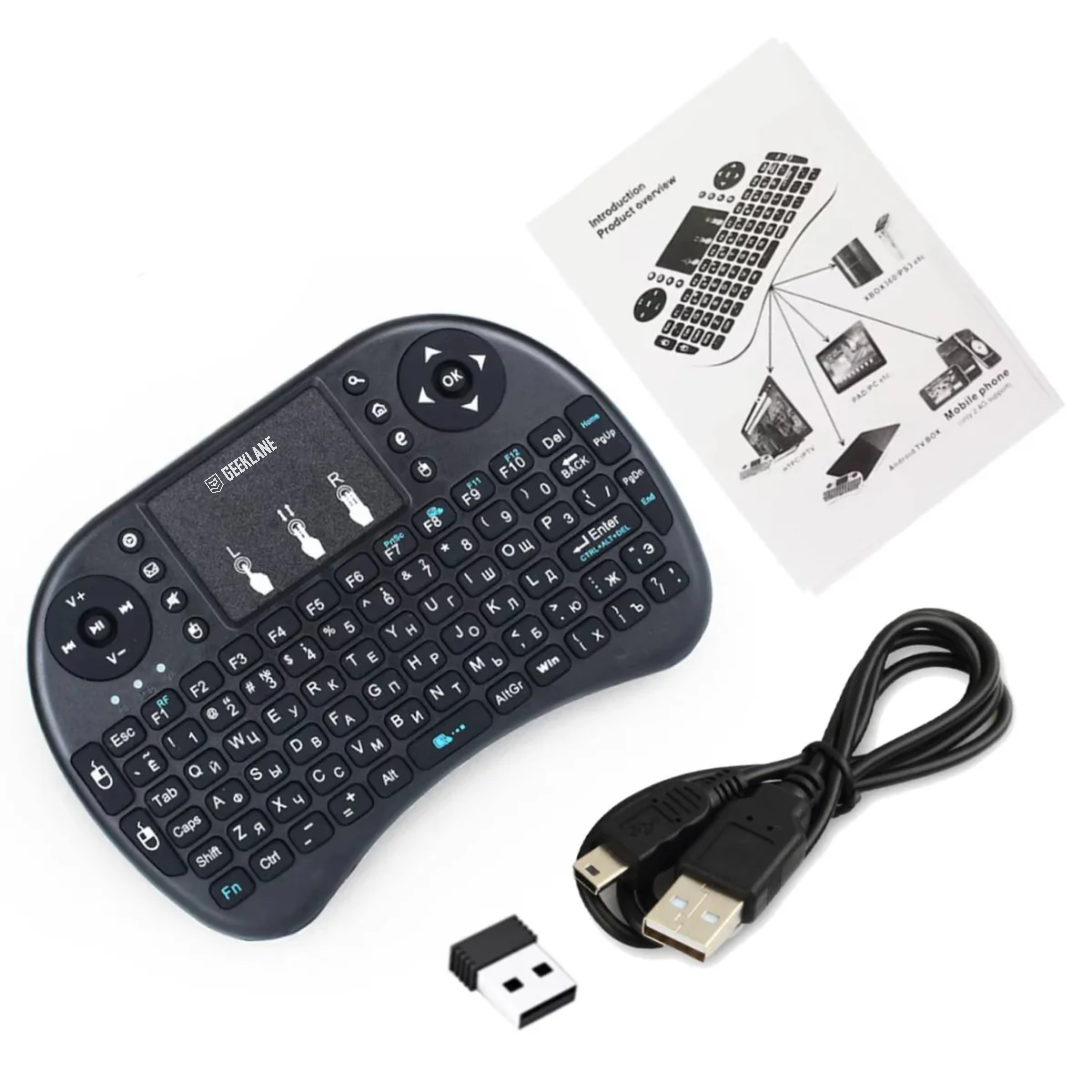 Keyboo: Rechargeable Mini Wireless Keyboard with Trackpad, Backlight, Bluetooth Mode & USB Dongle