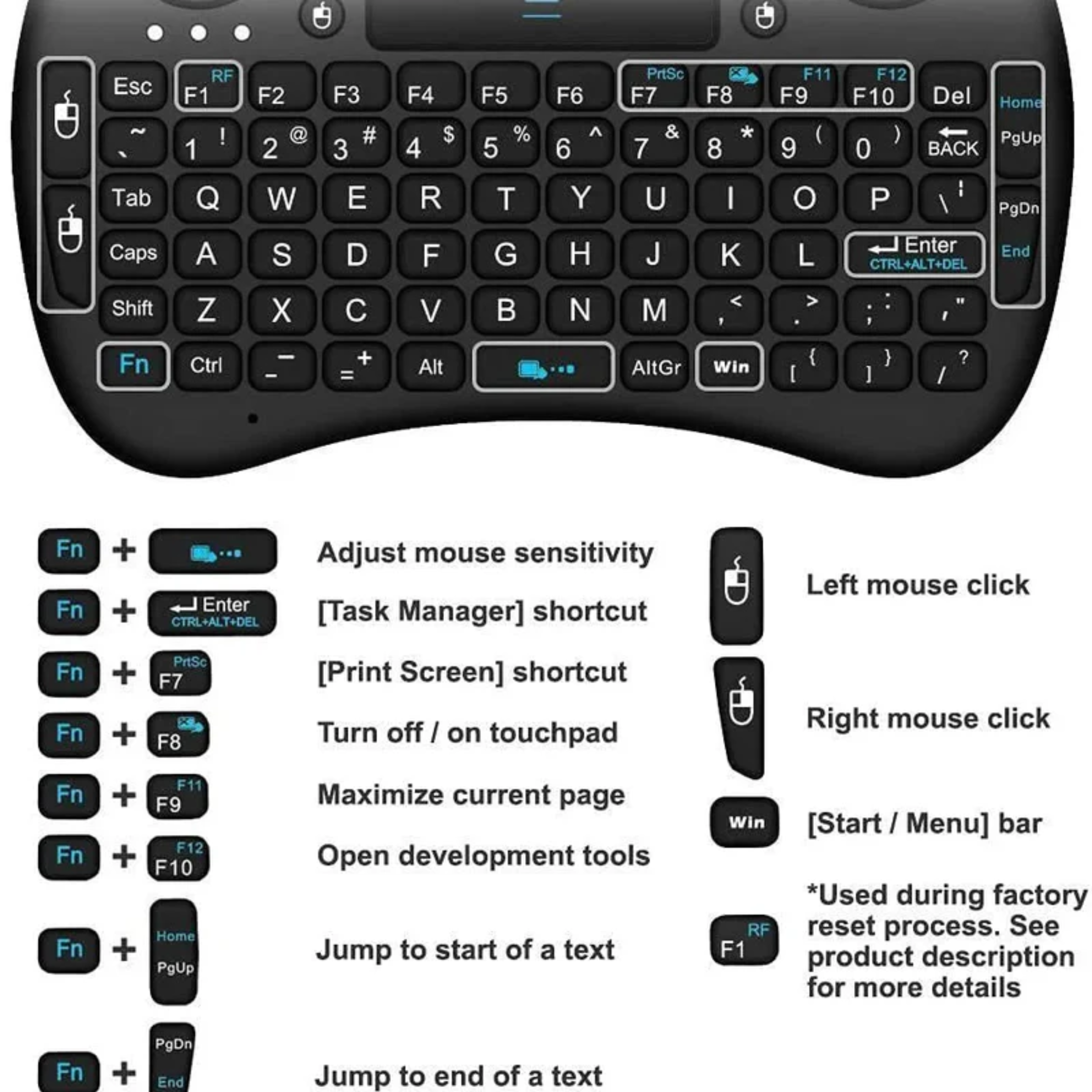 Keyboo: Rechargeable Mini Wireless Keyboard with Trackpad, Backlight, Bluetooth Mode & USB Dongle