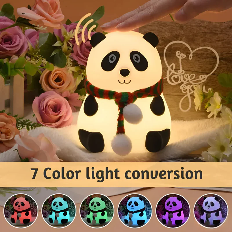 Pandi: Portable Squishy Silicone Panda Night Lamp with Soft LED Glow, Touch Control & Rechargeable Design for Cozy Bedroom Ambience & Gifting