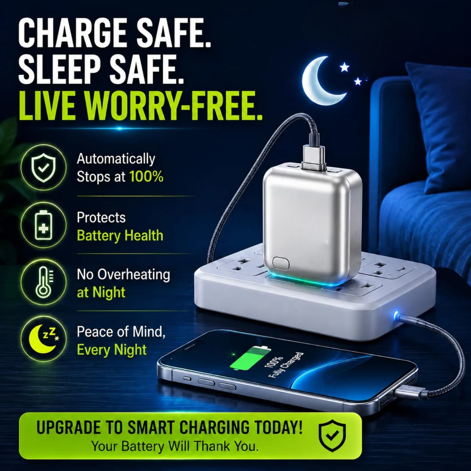 AutoCut: 140W Type-C Smart Auto Cut-Off Charging Adapter with Automatic Power Disconnect & Battery Protection