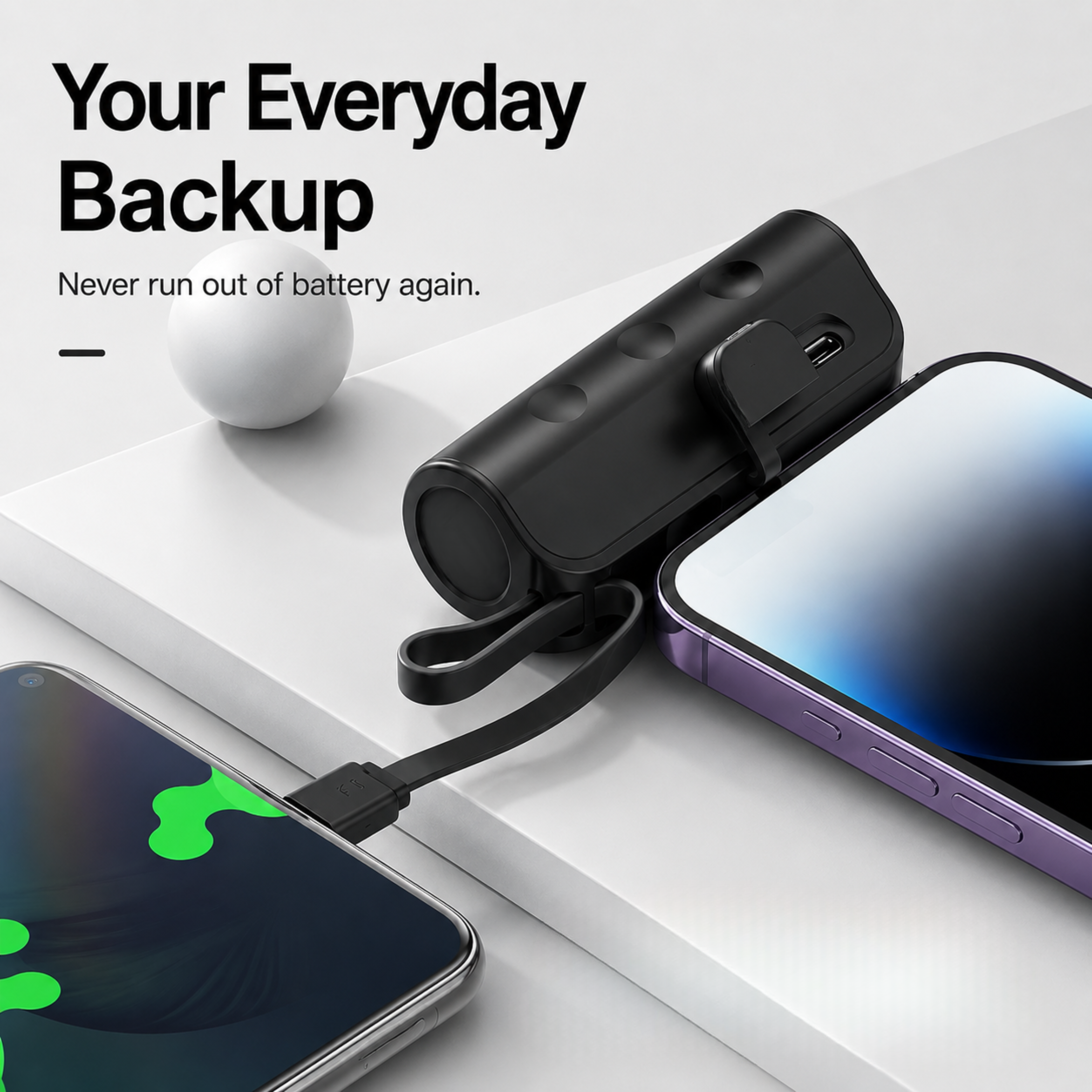 Pocky: Mini 5000 mAh Pocket Power Bank with Built-In Cable for Android, iPhone & Devices (Assorted)