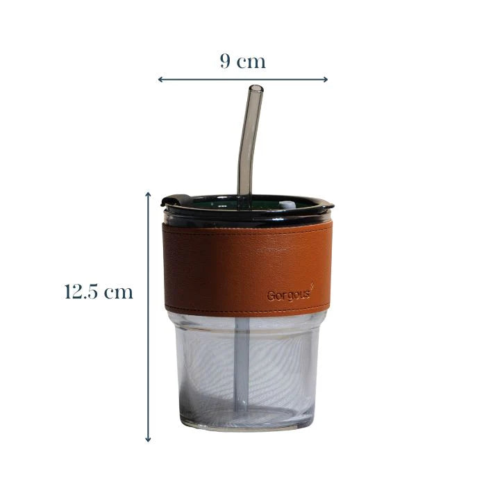 SipMate: Glass Tumbler with Lid, Straw & Leather Sleeve – Perfect for Coffee, Tea, Juice & Everyday Hydration
