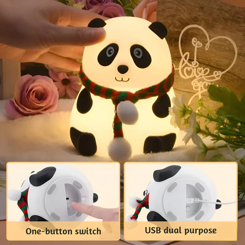 Pandi: Portable Squishy Silicone Panda Night Lamp with Soft LED Glow, Touch Control & Rechargeable Design for Cozy Bedroom Ambience & Gifting