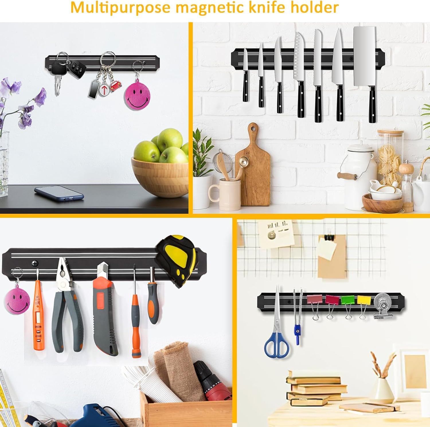 MagSlice: Magnetic Knife Holder for Wall, Sleek Kitchen Storage Rack for Knives, Utensils & Metal Tools with Strong Grip