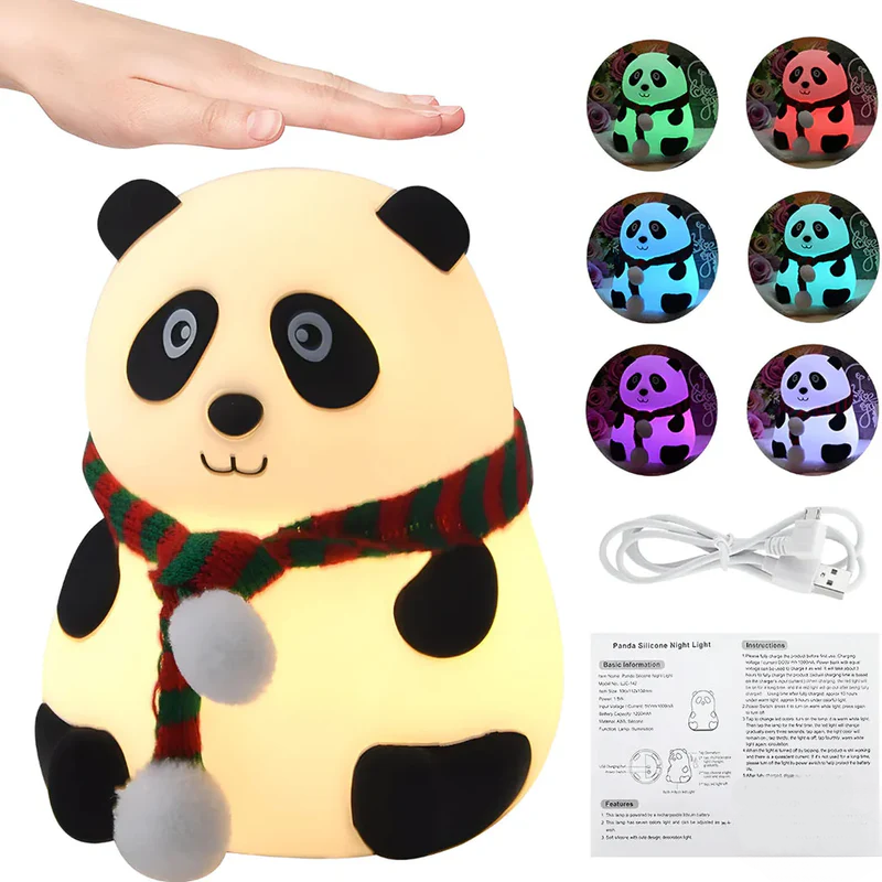 Pandi: Portable Squishy Silicone Panda Night Lamp with Soft LED Glow, Touch Control & Rechargeable Design for Cozy Bedroom Ambience & Gifting