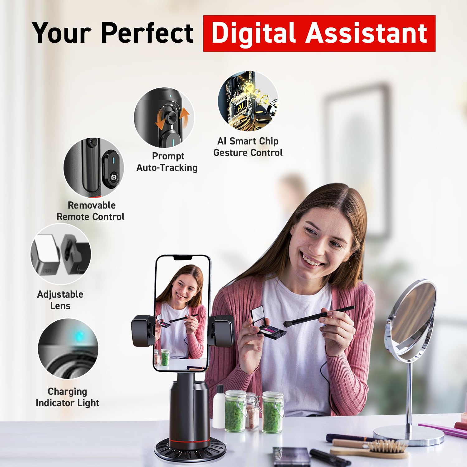 Create360: 360° Face Tracking Phone Holder with Auto Motion, Gesture Control & Remote for Vlogging, Streaming & Video Recording