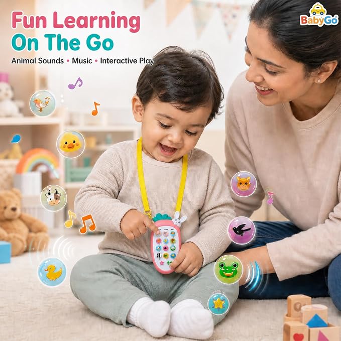 Rabi: Cute Rabbit-Shaped Pretend Play Toy Phone with 20 Musical Songs, Animal Sound Ringtones, Lights & Interactive Buttons for Kids & Toddlers