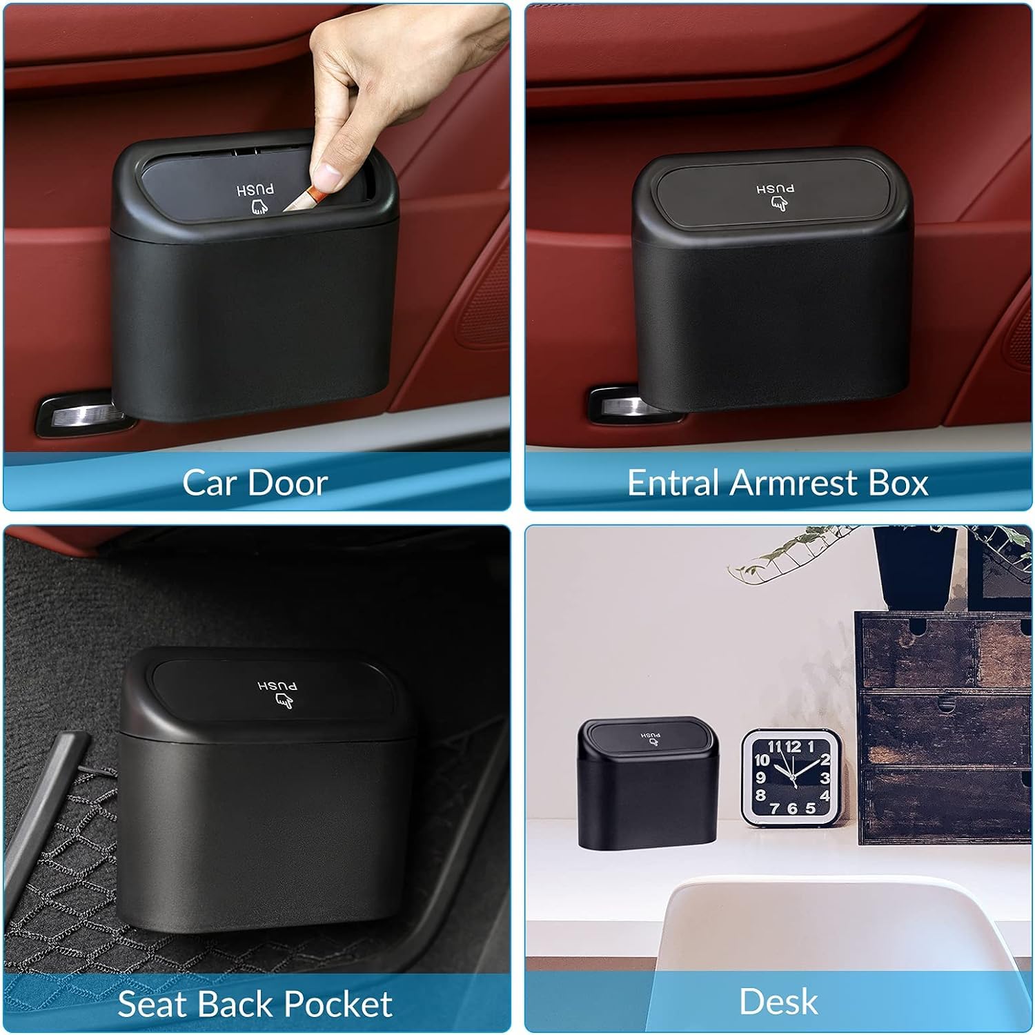 Trashify: Compact Car Push Trash Can with Auto Lid Close Leak-Proof Design & Door Hook Mini Dustbin for Mess-Free Travel