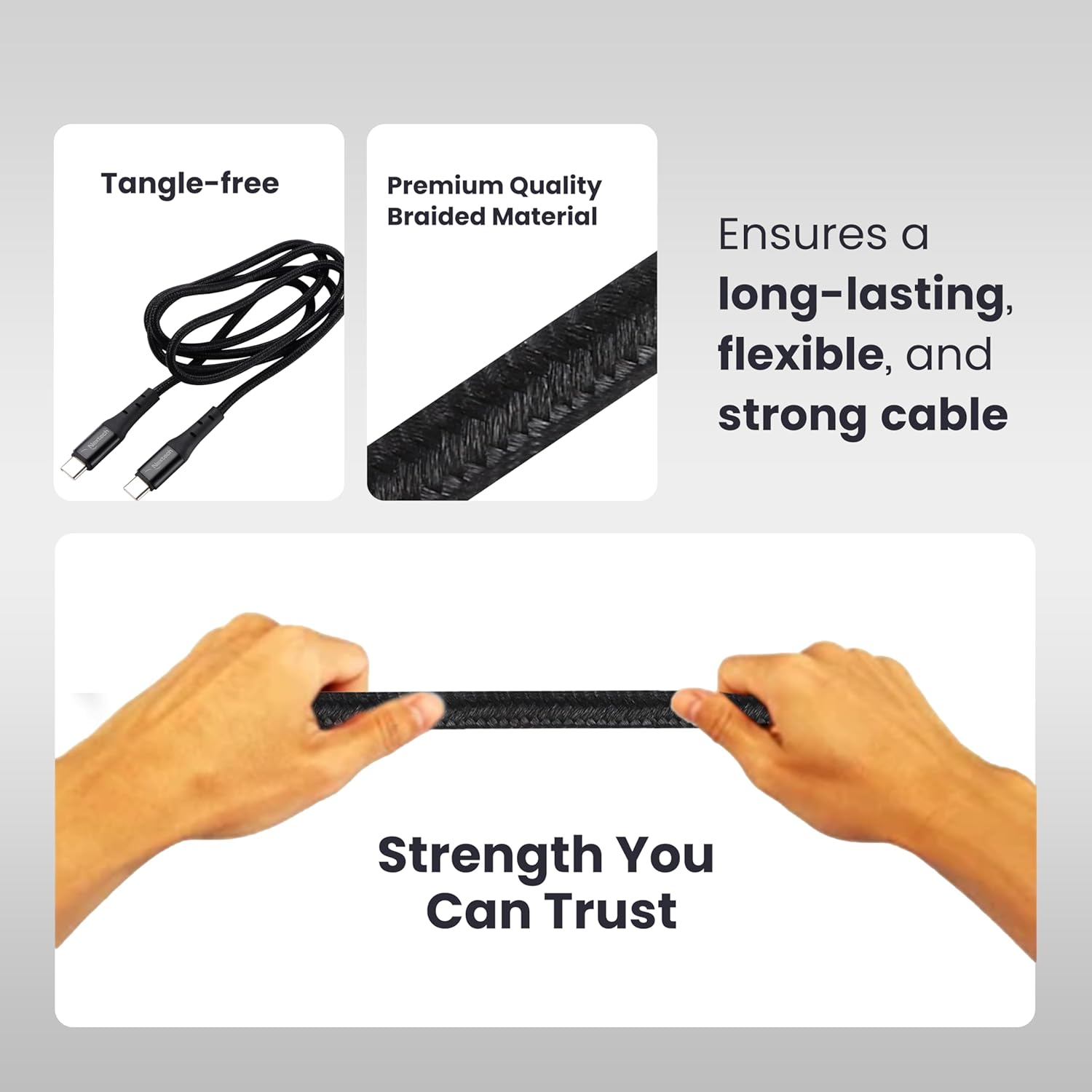 Nextech 65W Type-C to Type-C Braided Fast Sync & Charging Cable Compatiable with Androidphones, iPhones, Laptops 1.2M