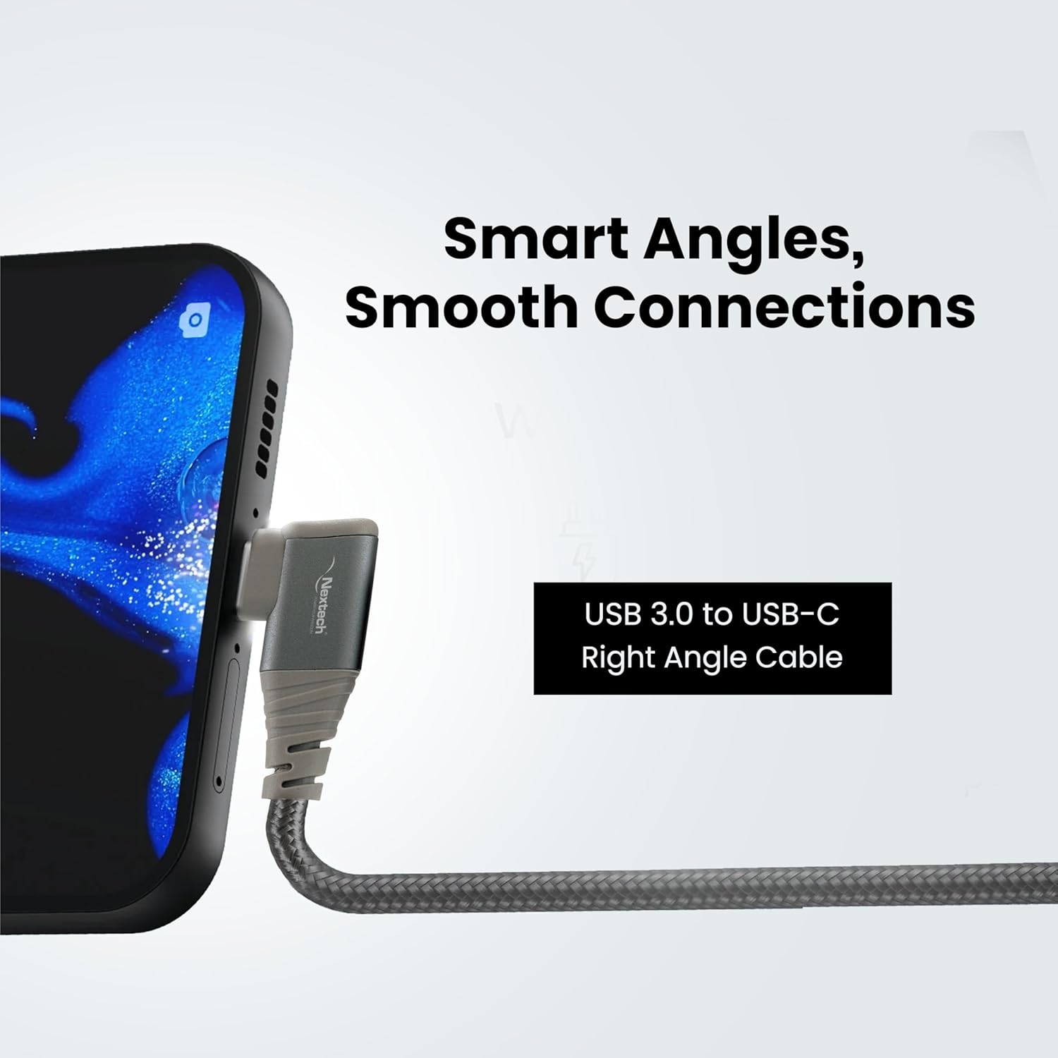 Nextech USB 3.0(M) to USB-C R/A (M) Braided Cable 1.5M (Space Grey)