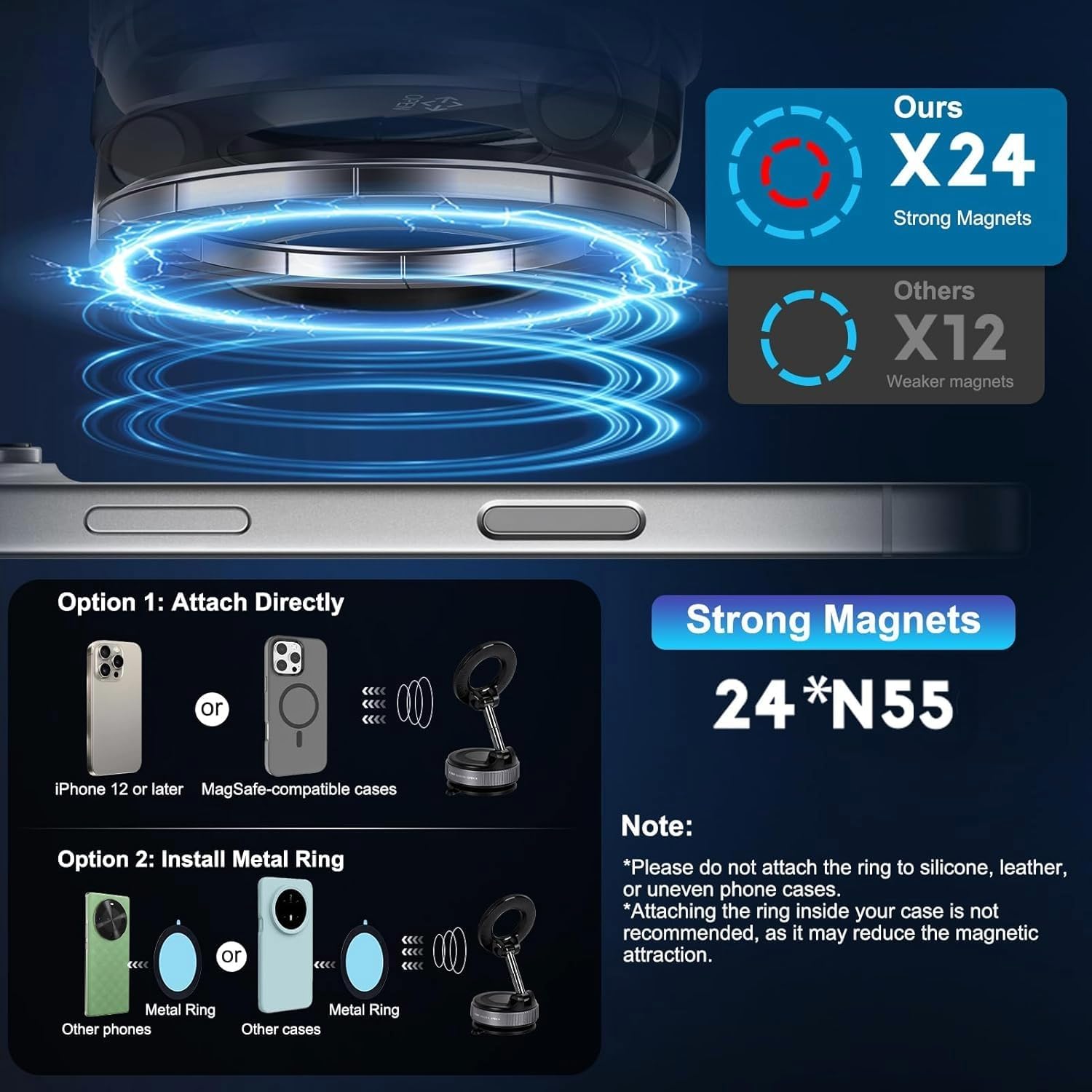 MagStik: Magnetic Vacuum Suction Phone Mount, 360° Rotating Car Phone Holder with Hands-Free Secure Grip for Dashboard, Windshield, Gym & Mirror