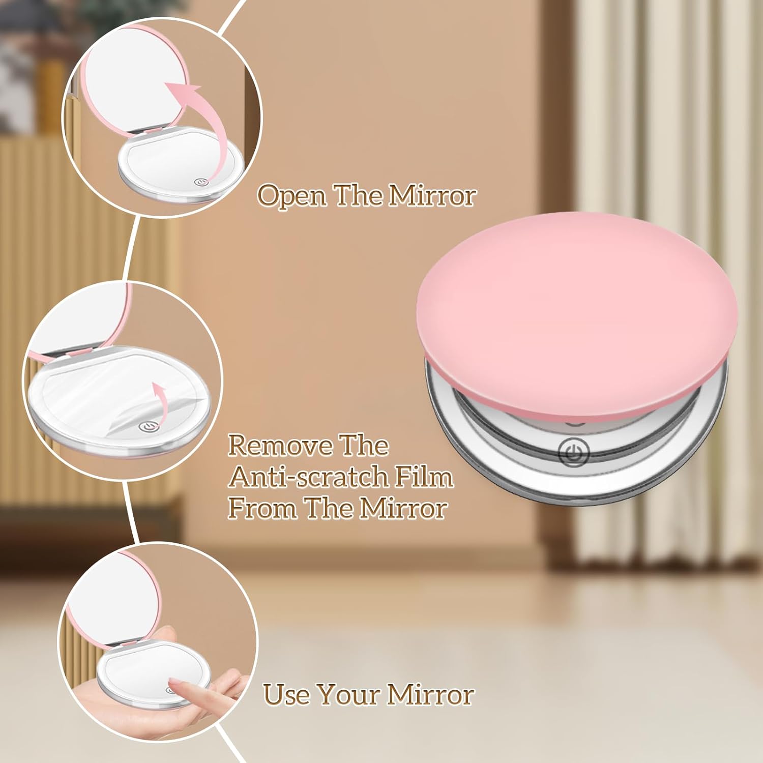 PocketGlow: LED Pocket Compact Mirror with 1X/3X Magnification, USB Rechargeable Mini Makeup Mirror for Purse, Travel & Daily Use