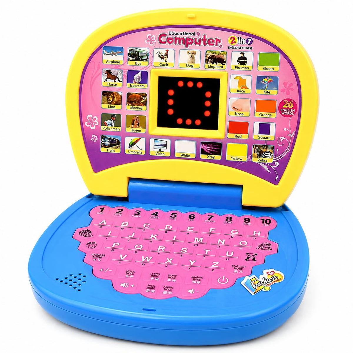 Kidemy: Interactive Educational Laptop Toy for Kids with LED Display, A–Z Alphabet, 1–10 Numbers, Spelling, Music & English-Chinese Learning Modes