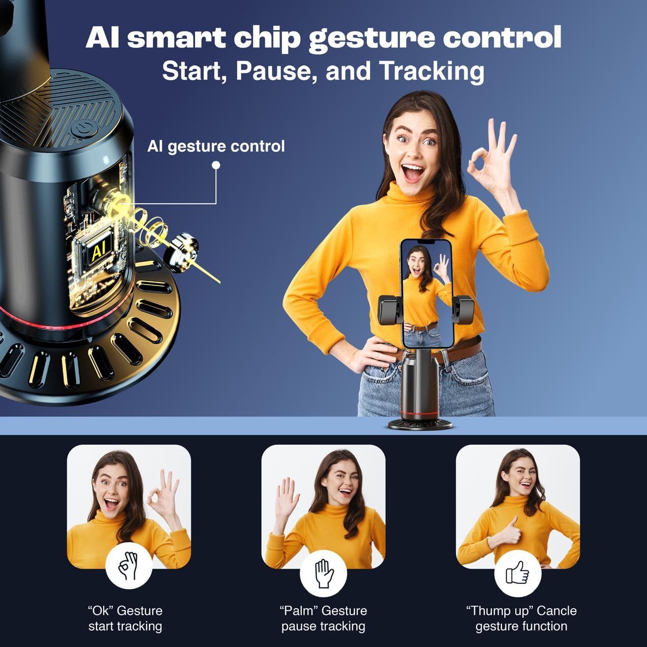Create360: 360° Face Tracking Phone Holder with Auto Motion, Gesture Control & Remote for Vlogging, Streaming & Video Recording