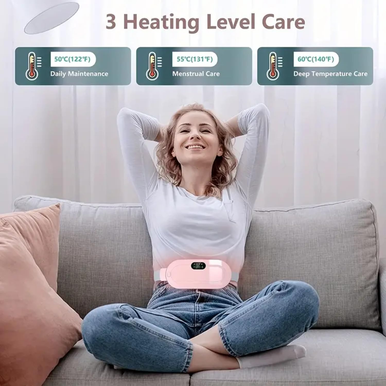 HeatEase: Portable Cordless Menstrual Heating Pad & Massage Belt with Adjustable Heat & Vibration for Period Pain Relief