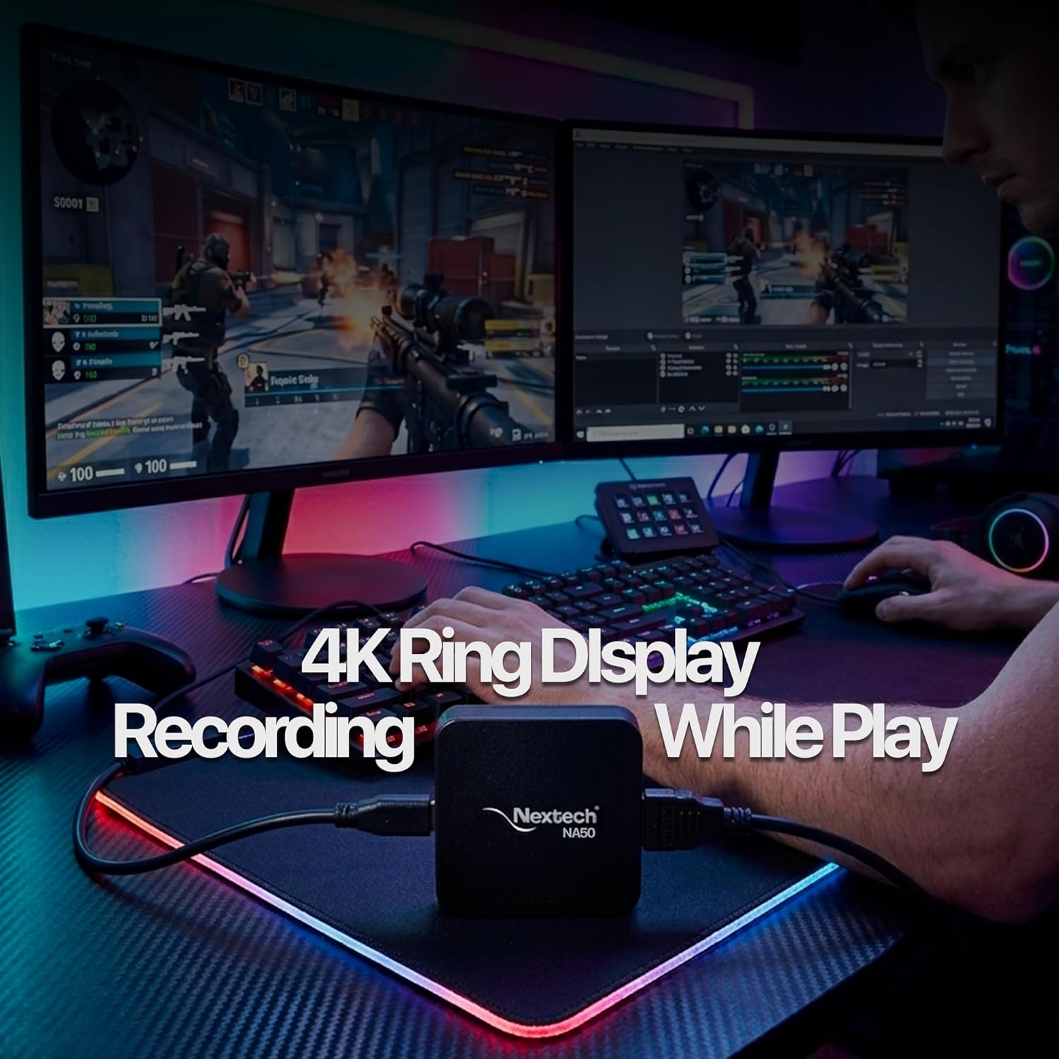 Nextech HDMI Capture Card – 4K@30Hz Pass-Through, Ultra-Low Latency Loop-Out, USB 3.0 Plug & Play, AUX Audio Input – Compatible with PS5, Xbox, Camera, PC for Streaming & Recording