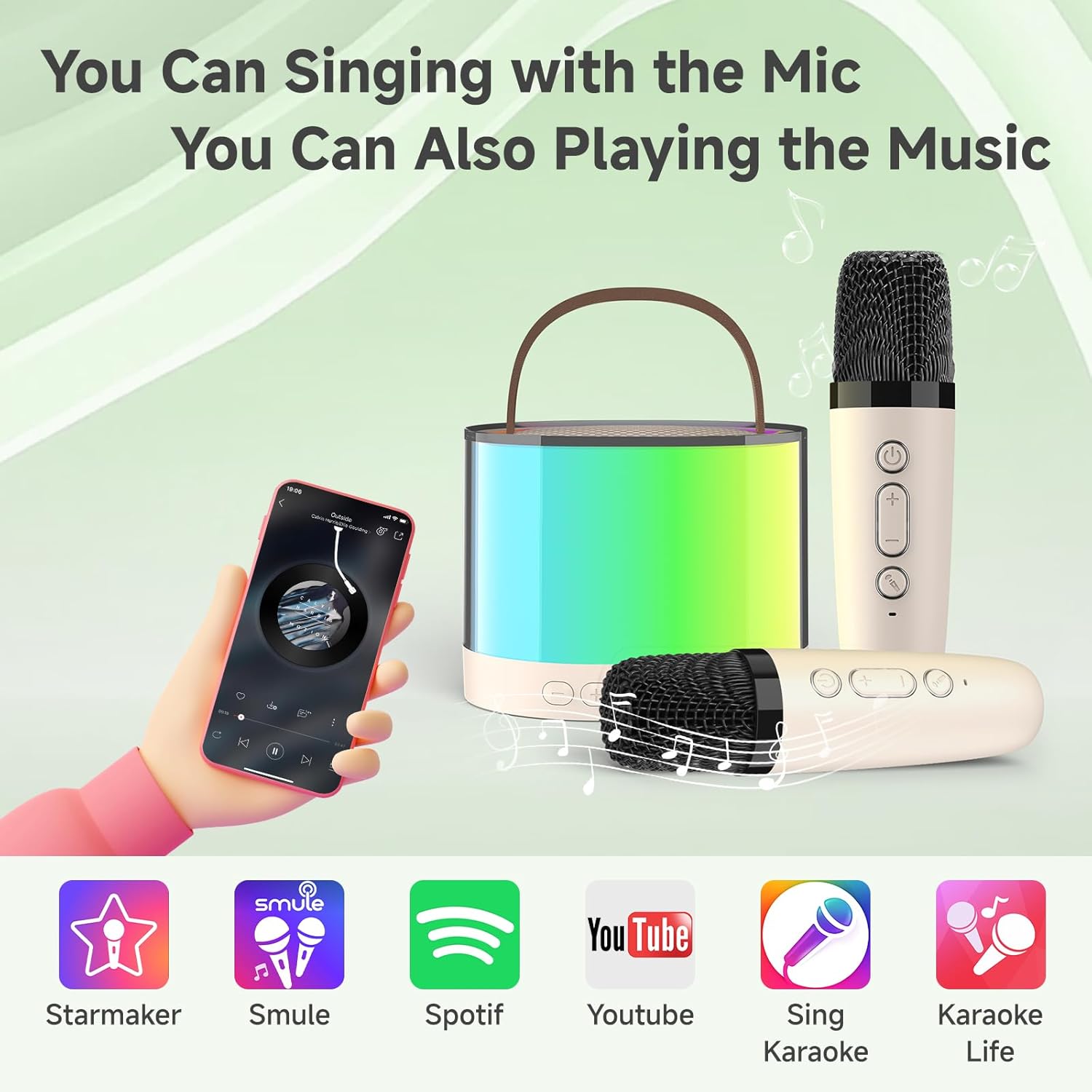 PartyStar: Upgraded Karaoke Bluetooth Speaker with Aura Light Display & Dual Wireless Mics for Music, Parties & Gifting