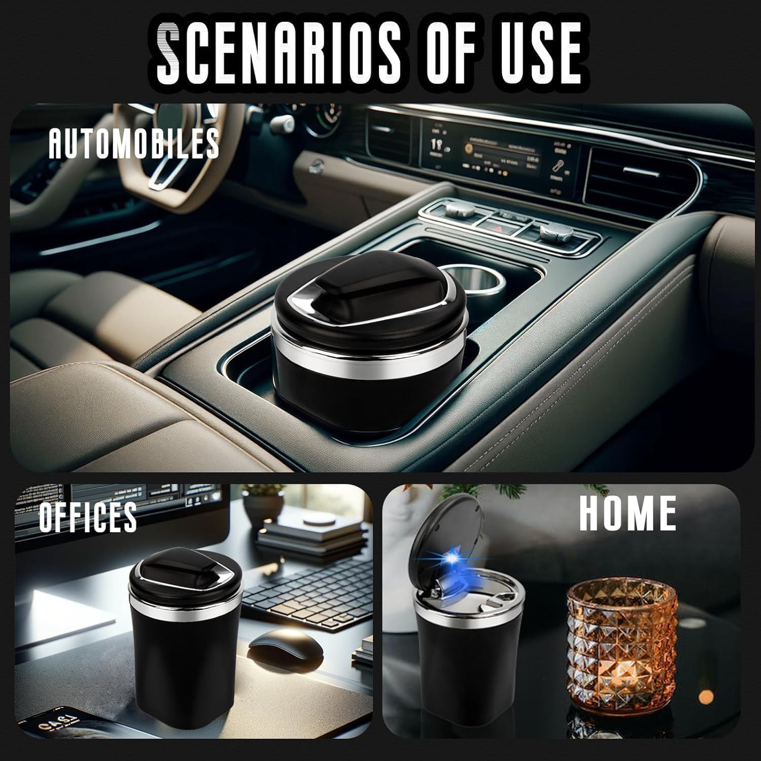 SmokeTrap: Portable Car Ashtray with Smell-Proof Lid & LED Light – Ideal for Cup Holders & Travel Use
