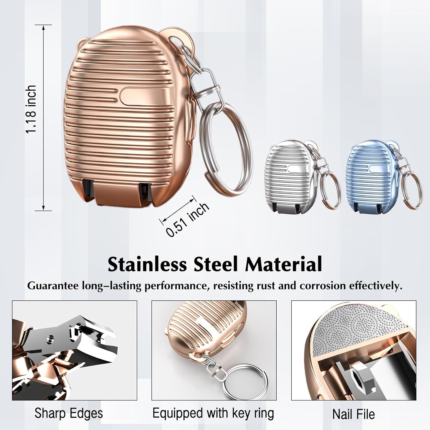 Clipzi: Folding Nail Clipper Keychain in Suitcase Design, Ultra-Portable Stainless Steel Nail Cutter with Built-In File for Travel, Grooming & Everyday Carry