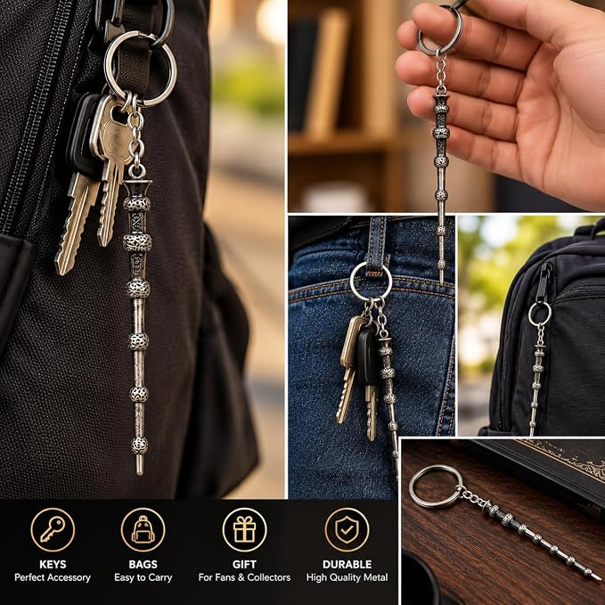 Wandora: Wizard-Inspired Magic Wand Keychain with HP-Themed Designs, Colourful Charms & Metal Keyring, Decorative Fantasy Keychain for Bags, Keys & Magic Fans