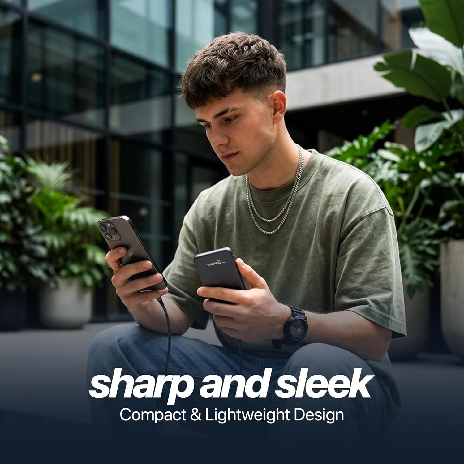 Nextech MagNxt | 10,000mAh Wireless Rapid Charge | Type-C PD | 22.5W Output | Compact, Sleek | 15W Magnetic Charging | LED Indicator | Compatible with iPhone 12 & Qi | Space Grey