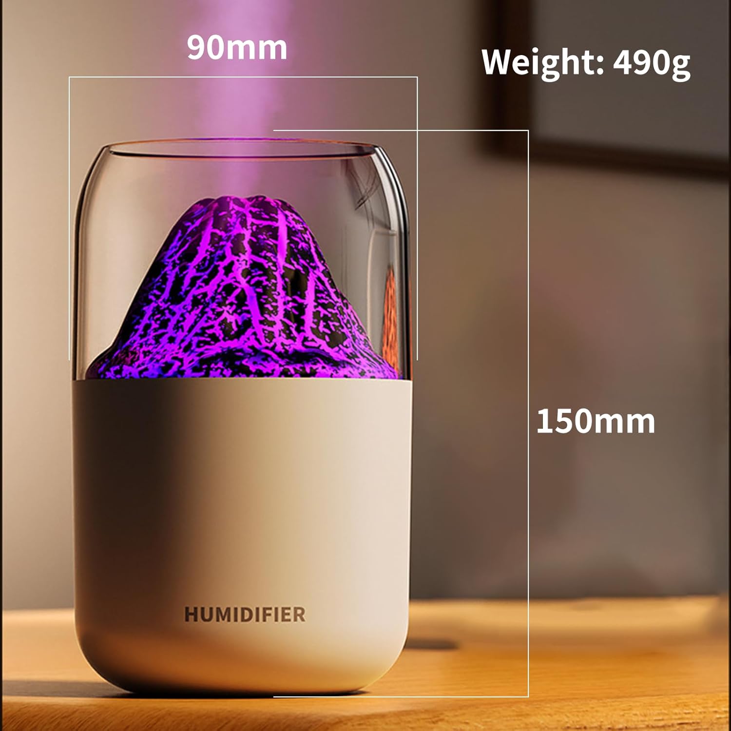 Mistyc: 300ml Mini Volcano Humidifier with USB Power, Dual Mist Modes & Auto Shut-Off for Home, Office & Travel
