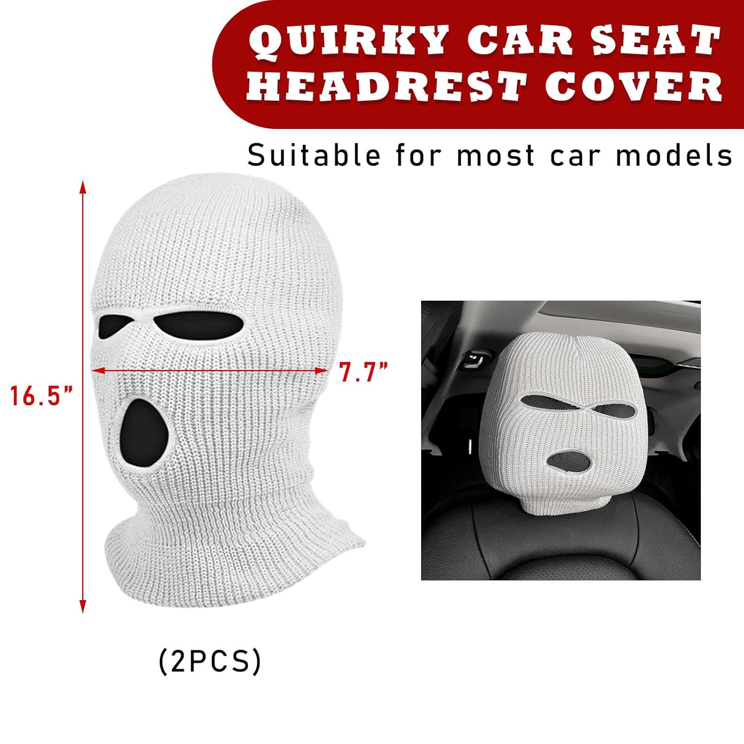 Mugz: Car Seat Mask Headrest Covers (Set of 2) – Universal Fit for Car Interiors, Powerful Decoration & Headrest Protection