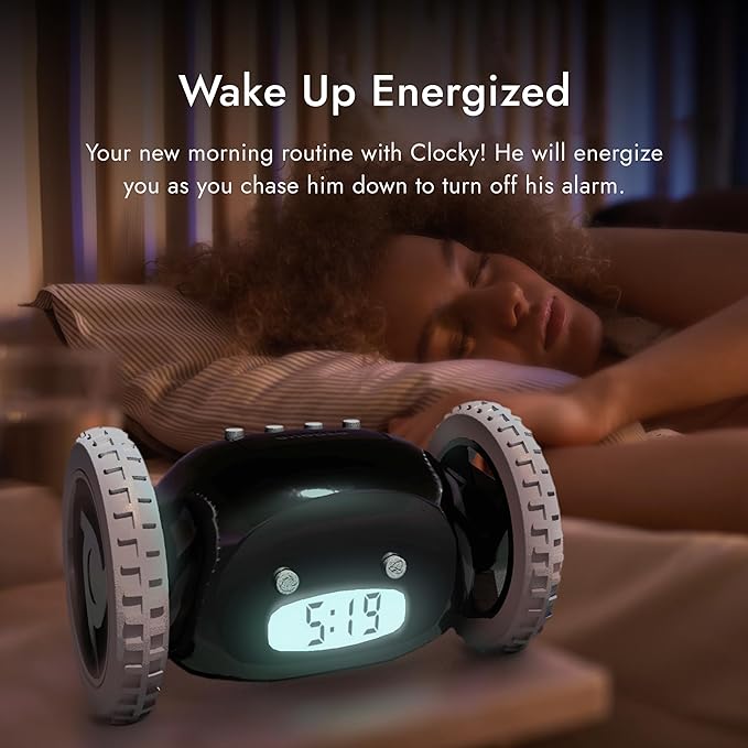 Clocky: The Runaway Alarm Clock – Fun & Cute Rolling Alarm for Heavy Sleepers with Loud Snooze & LED Display