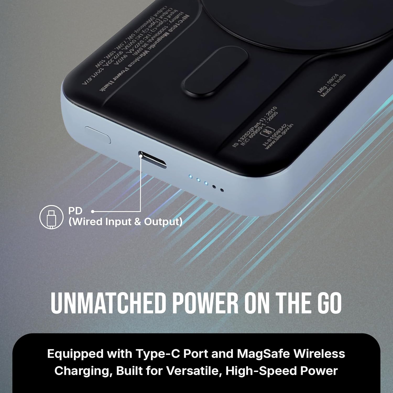 Nextech MagNxt | 10,000mAh Wireless Rapid Charge | Type-C PD | 22.5W Output | Compact, Sleek | 15W Magnetic Charging | LED Indicator | Compatible with iPhone 12 & Qi Devices | Metallic Blue