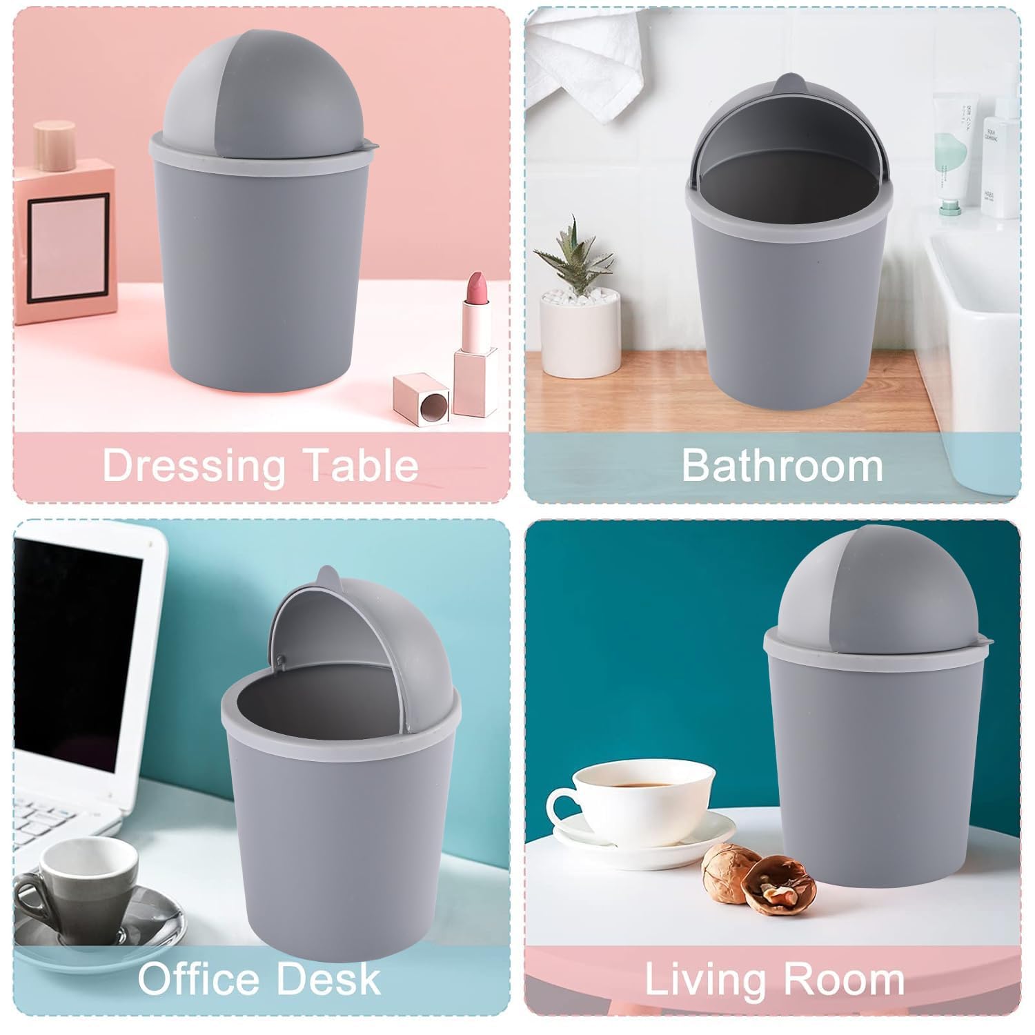 MiniBin: 1.2L Cute Mini Flip-Lid Desk Dustbin, Compact Tabletop Trash Can for Study Desk, Kitchen Sink, Car, Bathroom & Bedside Use
