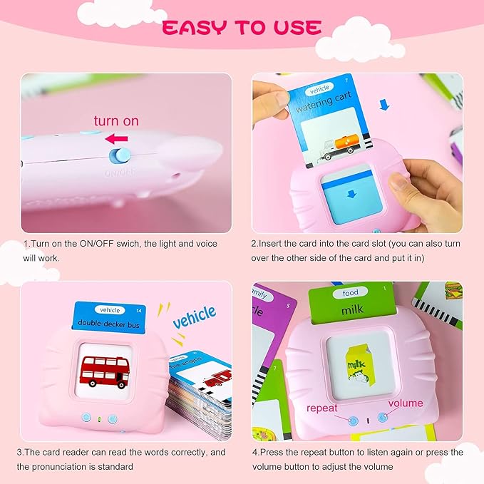 Wordie: Interactive Talking Flash Cards Learning Toy with 224 Sight Words, English Pronunciation, Animal Sounds & USB Rechargeable Card Reader for Kids